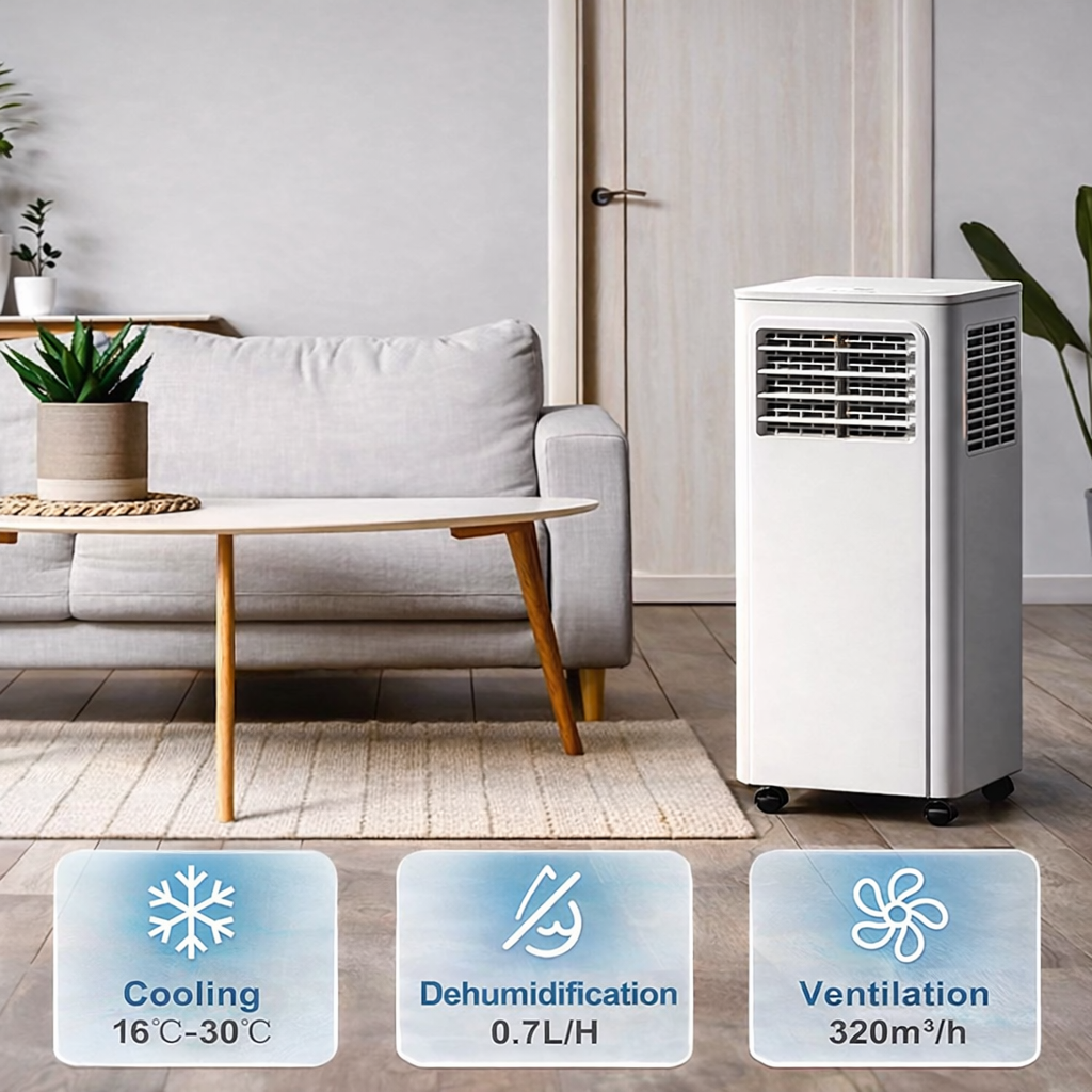 Condizionatore portatile: unità di raffreddamento, ventilazione e deumidificazione 3 in 1