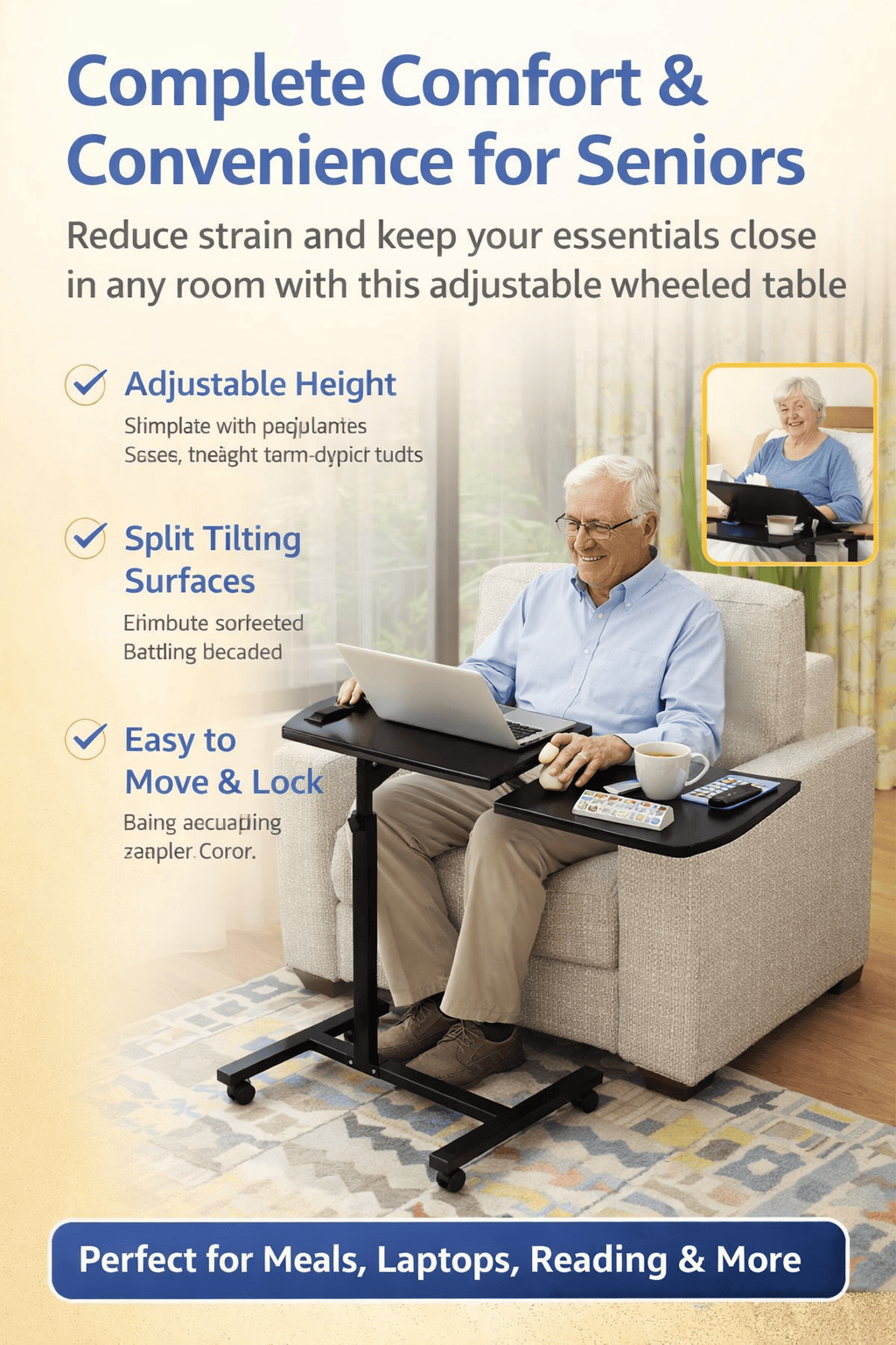 Daleside πάνω από το κρεβάτι και την καρέκλα τραπέζι - ύψος & γωνία ρυθμιζόμενο με κασκόλ