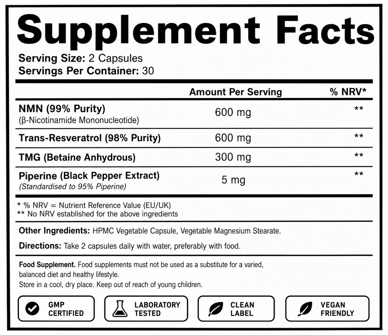 Welzo Ultra Purity NMN & Resveratrol Elite