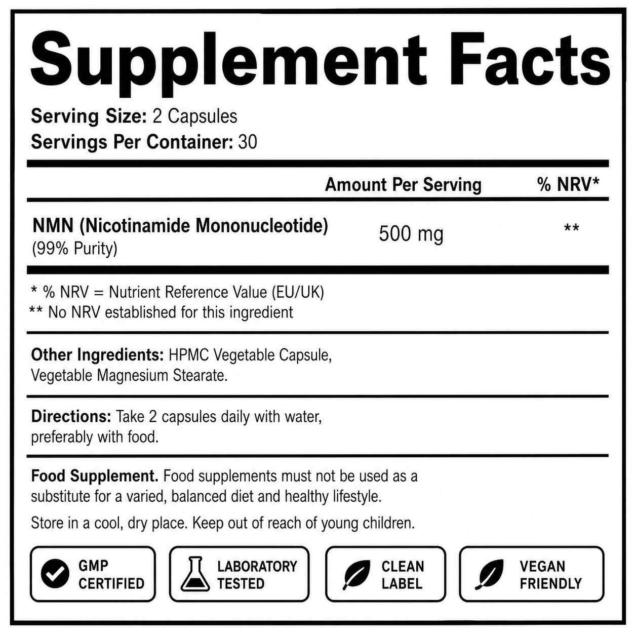 NMN Pro 500 - Welzo Ultra Purity