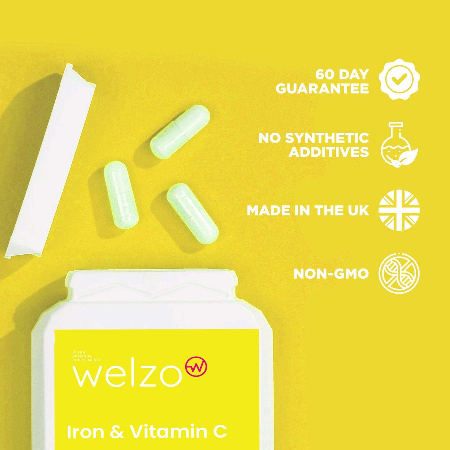 Welzo Iron & Vitamin C - 150 Natural Cherry Flavour Gummies