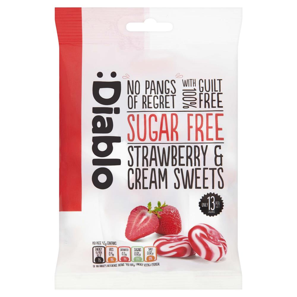 Strawberry & Cream Sweets Bag 75g, Diablo Sugar Free