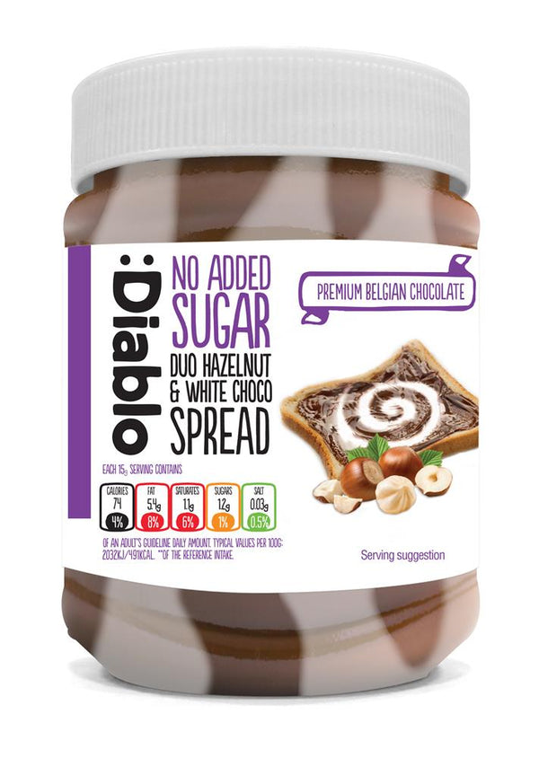 Duo Hazelnut & White Chocolate Spread 350g, Diablo Sugar Free