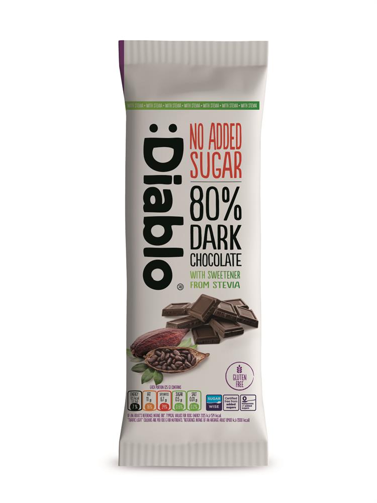 Dark Chocolate 80% with Stevia 75g, Diablo Sugar Free