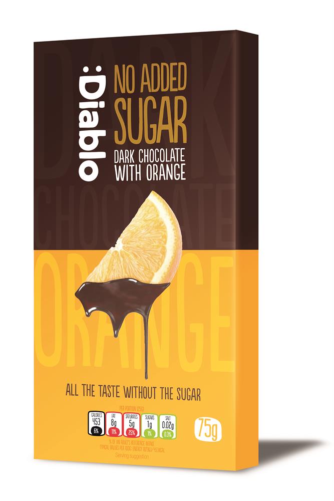 Diablo Dark Chocolate Bar with Orange 75g, Diablo Sugar Free