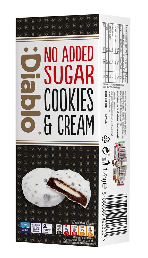 White Chocolate Cookies & Cream 128g, Diablo Sugar Free