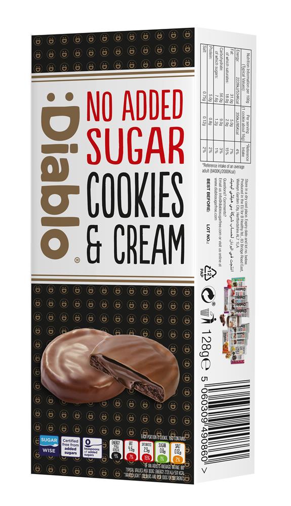 Dark Chocolate Cookies & Cream 128g, Diablo Sugar Free