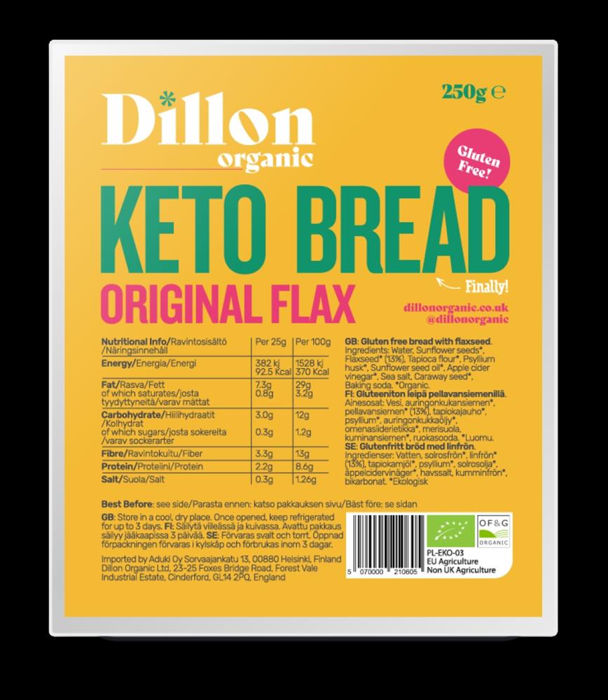 Original Flax Keto Bread 250g, Dillon Organic