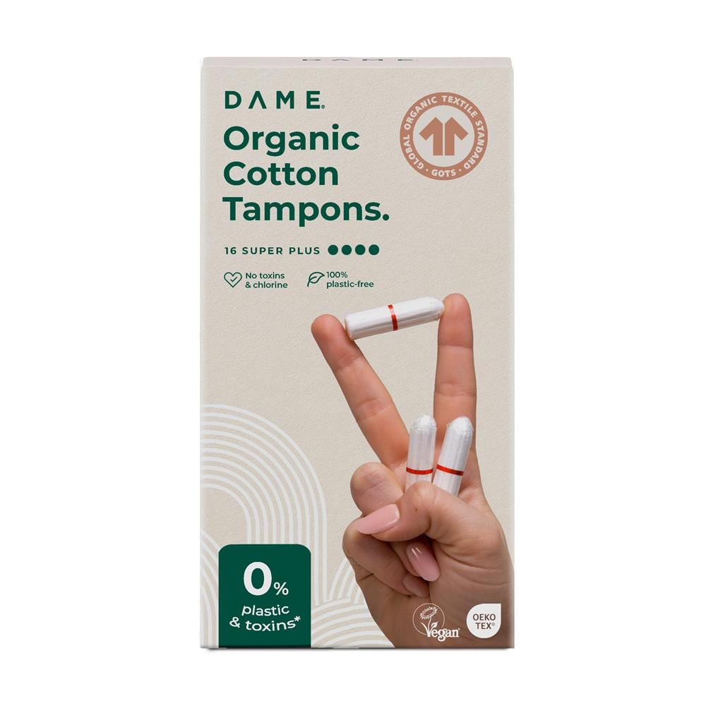 DAME Organic Cotton Super+ Tampons 16 Pack, Dame