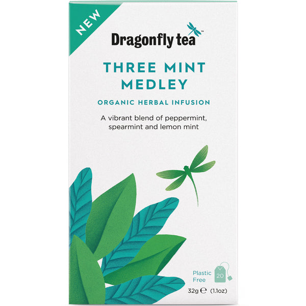 Dragonfly Three Mint Medley Organic Herbal Tea 20 bag, Dragonfly Tea