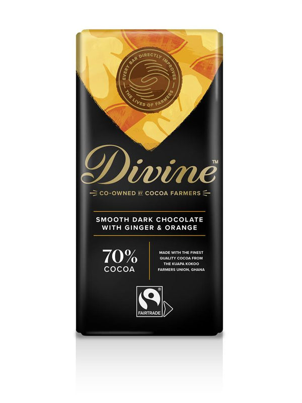 Dark Chocolate with Ginger & Orange 100g, Divine Chocolate