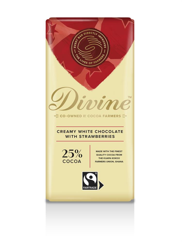 White Chocolate with Strawberries 90g, Divine Chocolate