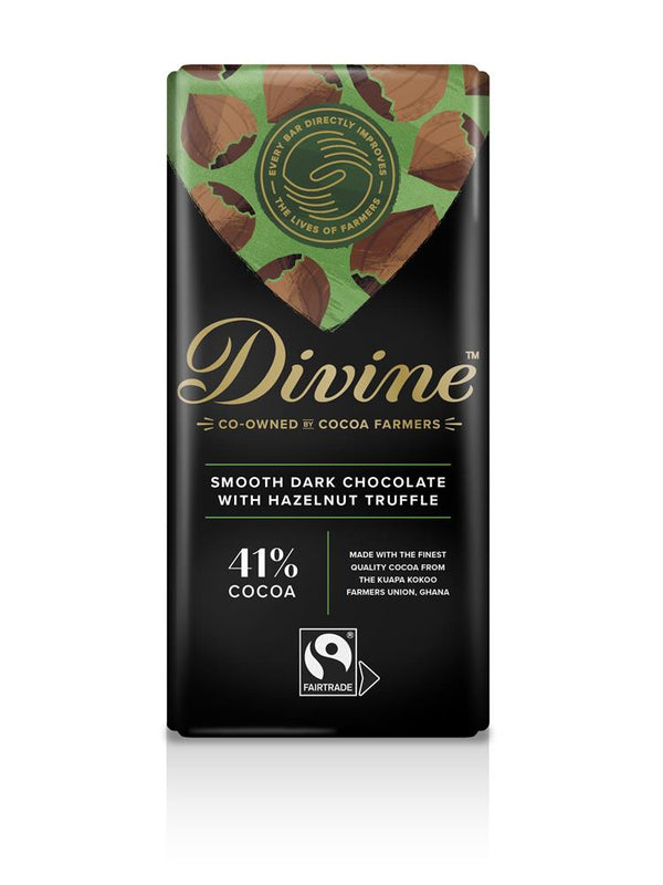 Vegan Dark Smooth Hazelnut Chocolate Bar 90g, Divine Chocolate