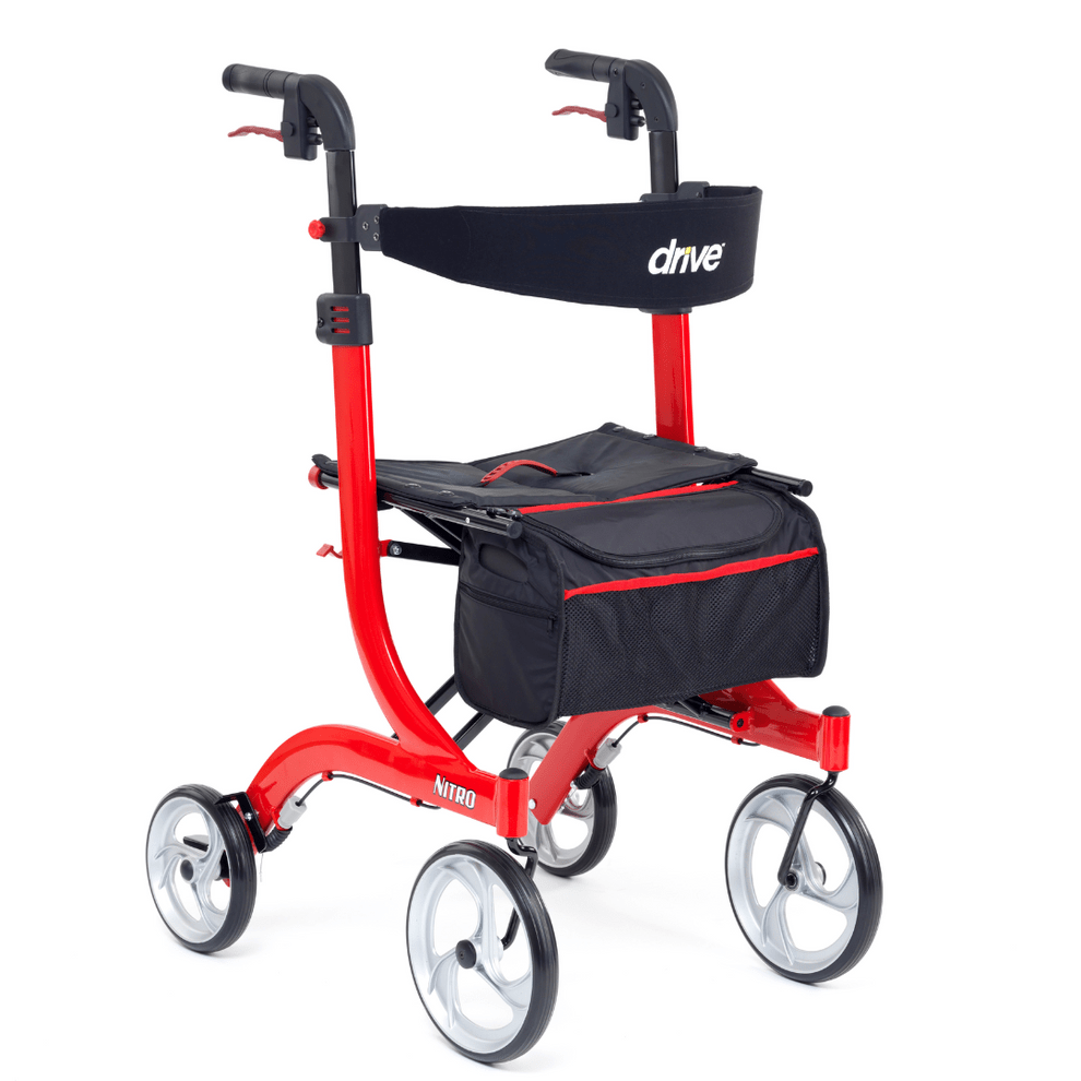 Drive Devilbiss Nitro Rollator with Seat – Lightweight Folding Walker with 10” Wheels & Adjustable Handles
