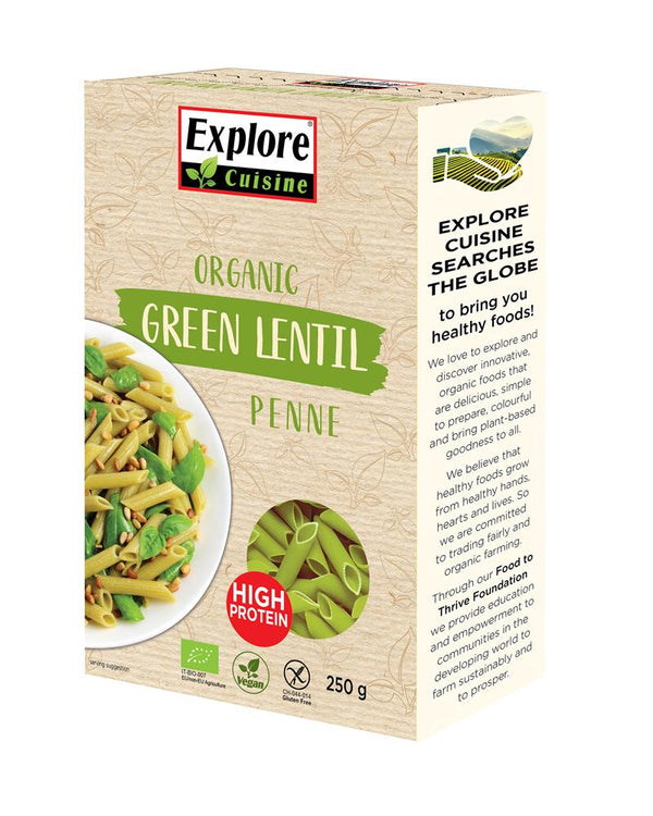 Organic Green Lentil Penne 250g, Explore Cuisine