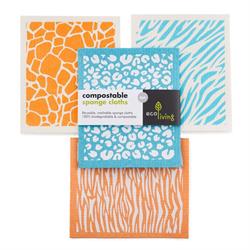 Compostable Sponge Cleaning Cloths - Animal Print 4 pack, Ecoliving