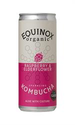 Organic Kombucha Soft Drink w/Raspberry & Elderflower 250ml can, Equinox Kombucha