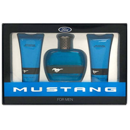 Mustang for Men Blue Eau De Toilette Spray 3.4oz with After Shave Balm and Body Wash