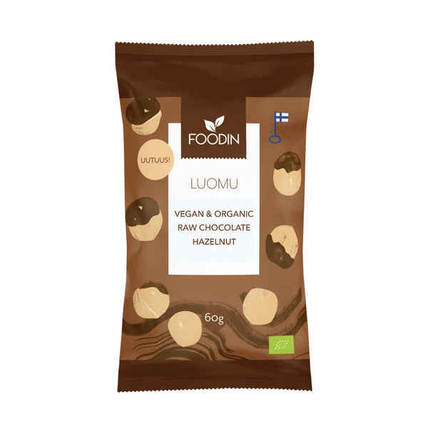 Organic Raw Chocolate Coated Hazelnuts 60g, Foodin