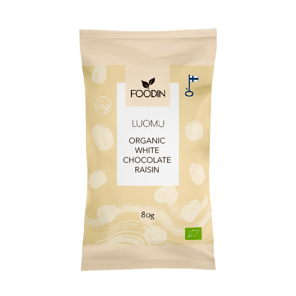 Organic Raw White Chocolate Raisins 80g, Foodin