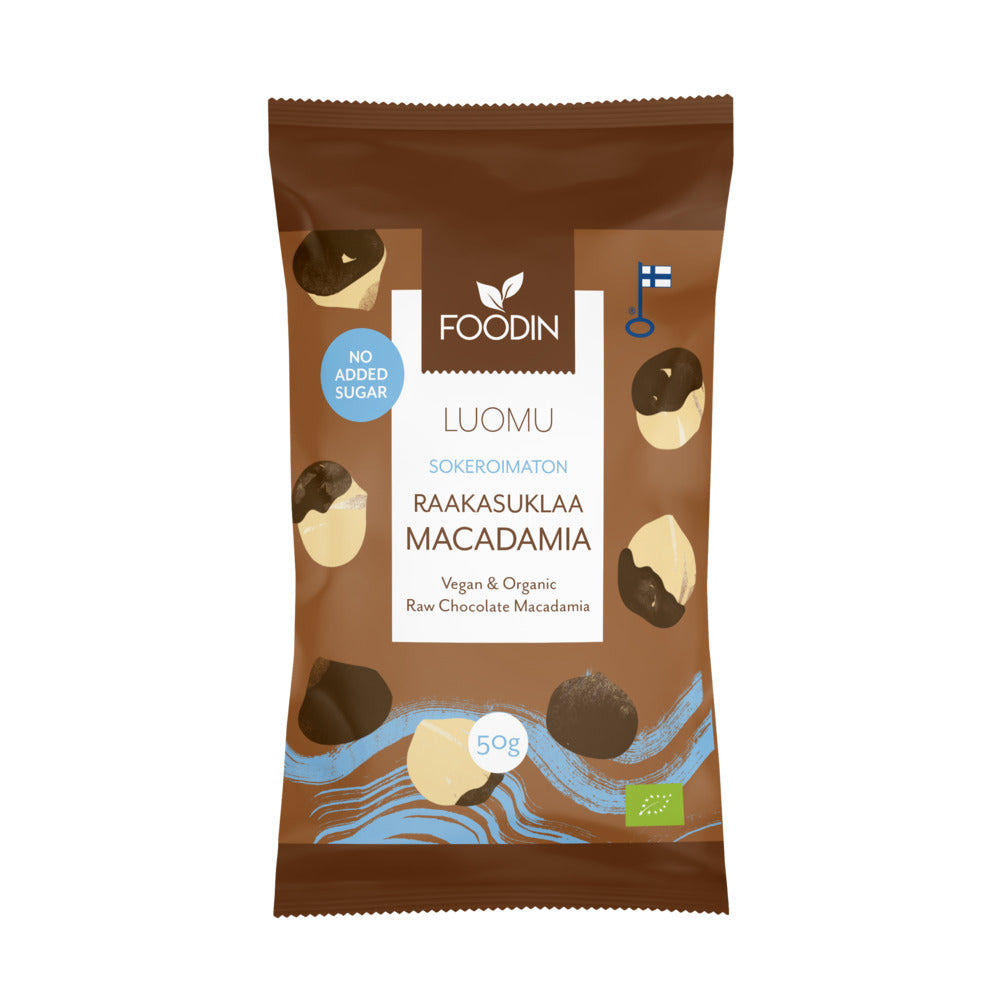 FI Organic Raw Chocolate No Added Sugar Macadamia 50g, Foodin