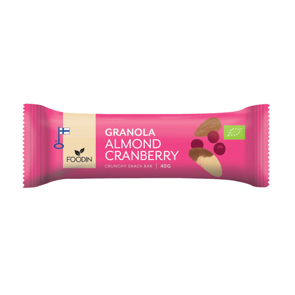 Organic Granola Bar Almond Cranberry 40g, Foodin