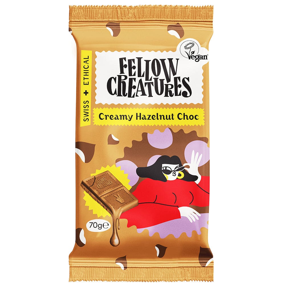 Creamy Hazelnut Vegan Chocolate 70g  Swiss Ethical Gluten Free, Fellow Creatures