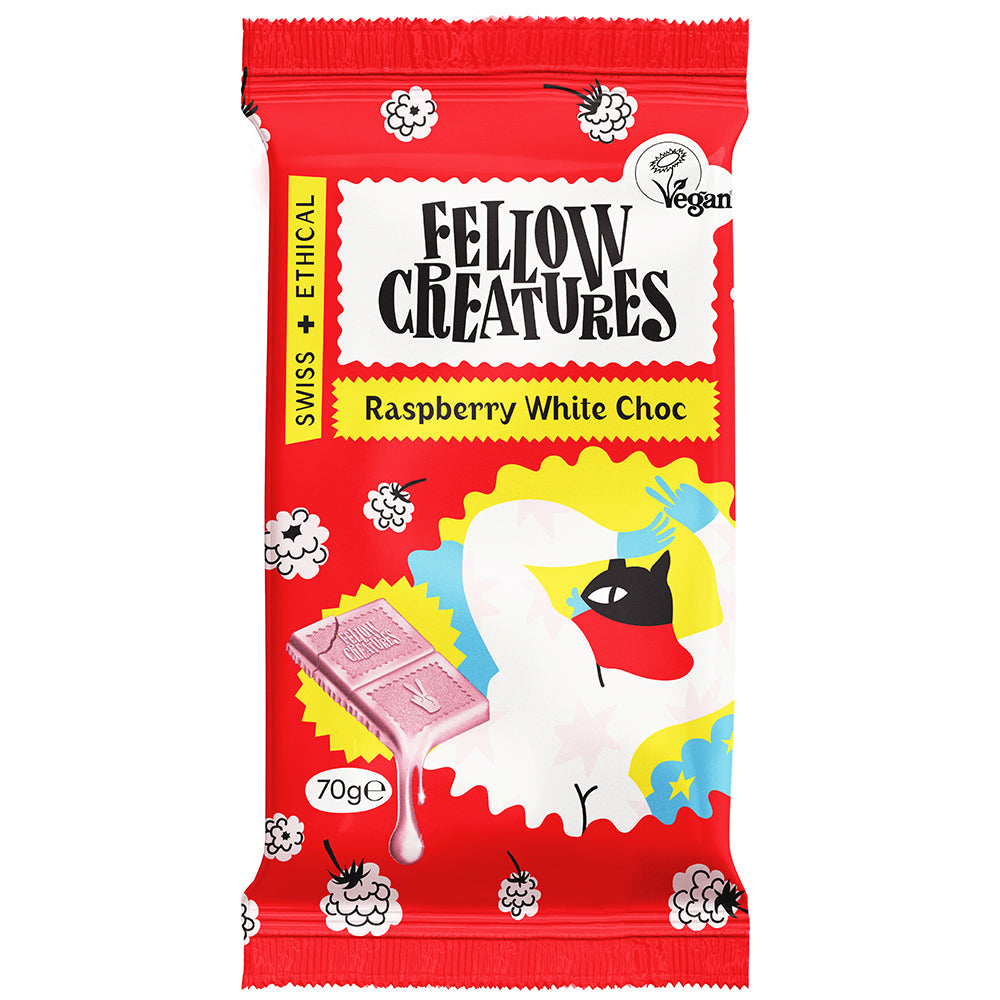 Fellow Creatures Raspberry White Choc Bar 70g, Fellow Creatures