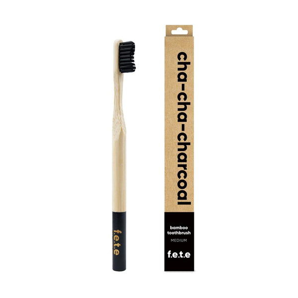 Bamboo Tooth Brush Cha Cha Charcoal Black Medium 1 Unit, From Earth to Earth