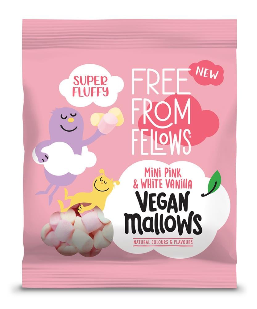 Vegan Vanilla Pink & White Mini Mallows 105g, Free From Fellows