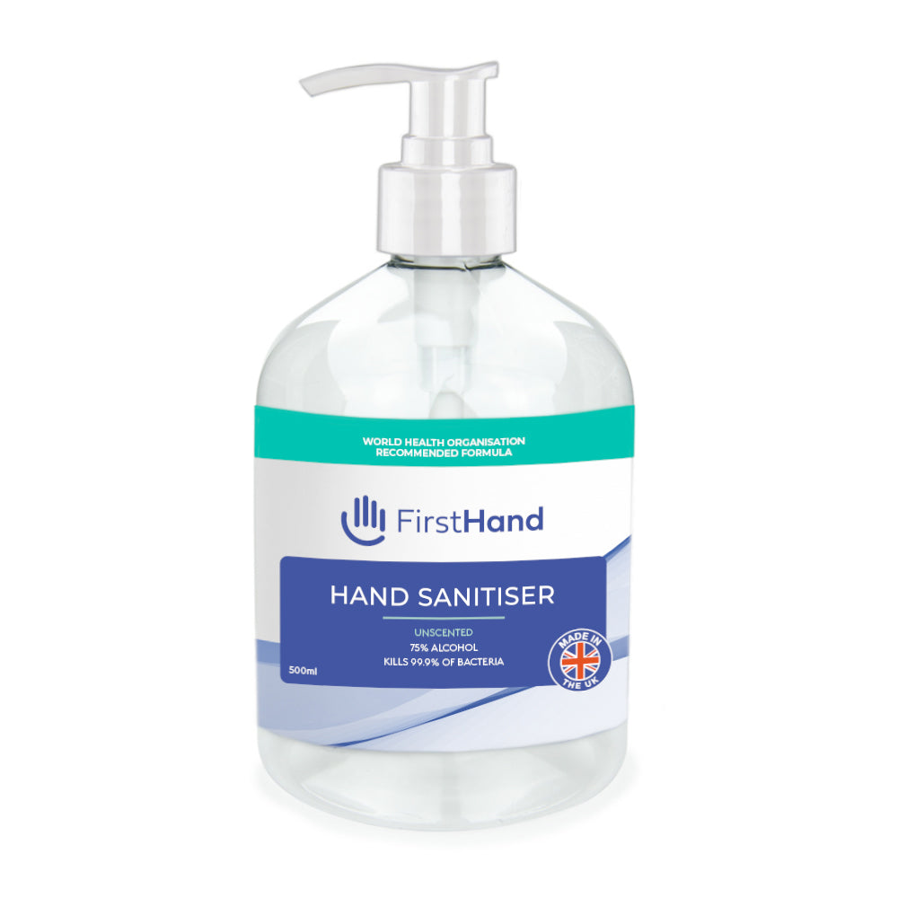 75% Alcohol Hand Sanitiser (WHO Formula) 500ml Pump Bottle, First Hand