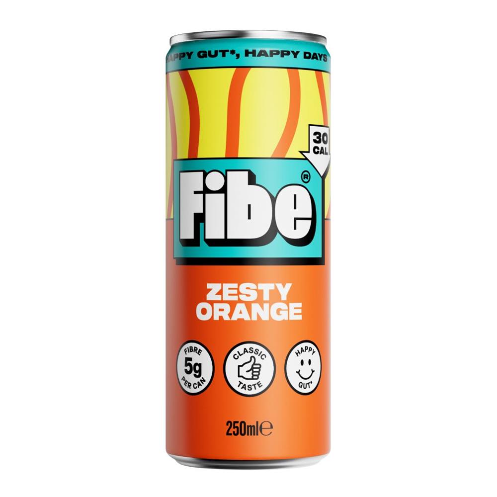 Fibe Prebiotic Soda Zesty Orange 250ml, Fibe Soda