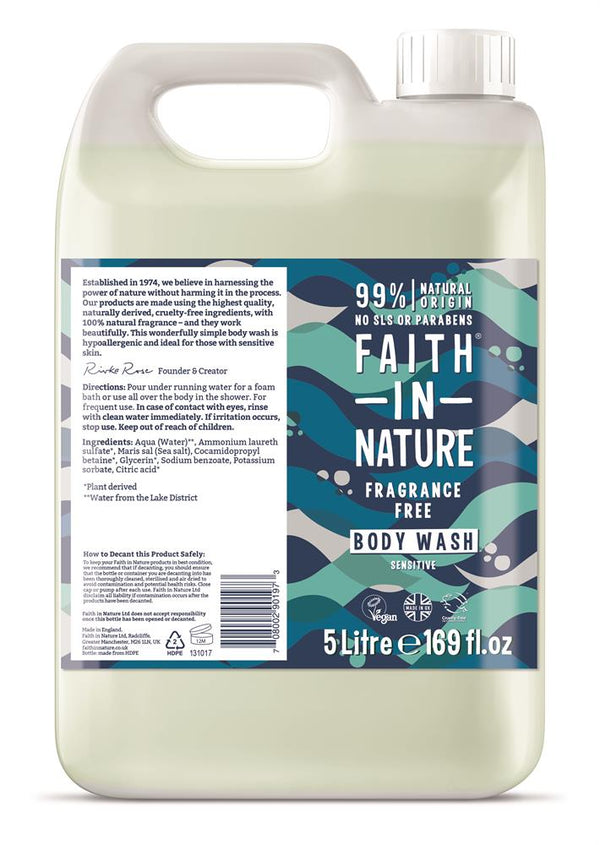 Fragrance Free Body Wash 5Ltr, Faith in Nature