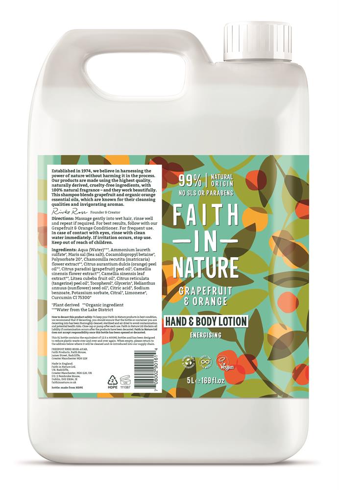 Grapefruit & Orange Hand & Body Lotion 5L, Faith in Nature