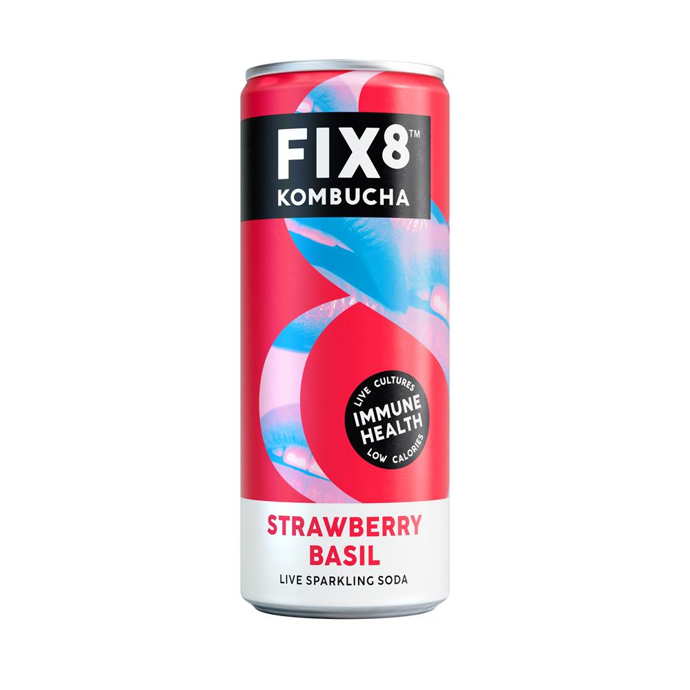 Fix8 Strawberry Basil Kombucha w added Vitamin C and Live Culture, Fix8