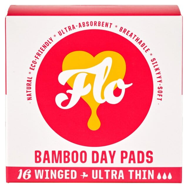 Flo Organic Bamboo Sanitary Pads με φτερά μεταξένια μαλακά απεριόριστα απορροφήσιμα βιοαποικοδομήσιμα πετσέτες υγιεινής - εξαιρετικά λεπτή πακέτα