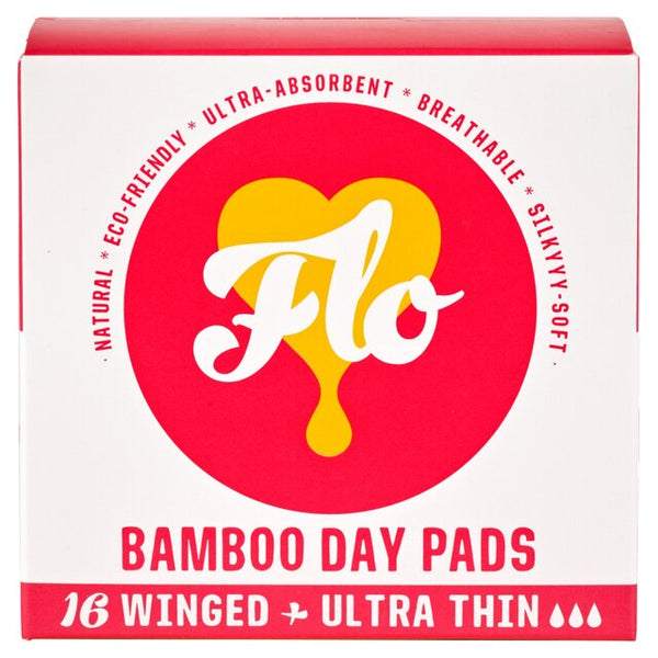 Flo organische bamboe sanitaire pads met vleugels zijdeachtige zachte ultraabsorberende biologisch afbreekbare sanitaire handdoeken - ultradunne dagpads pack 16