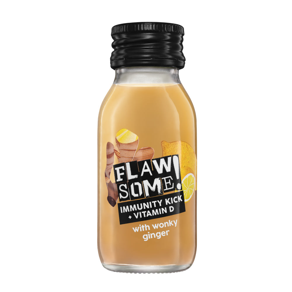 Immunity Kick Ginger + Vitamin D Shot Glass 60ml, Flawsome!