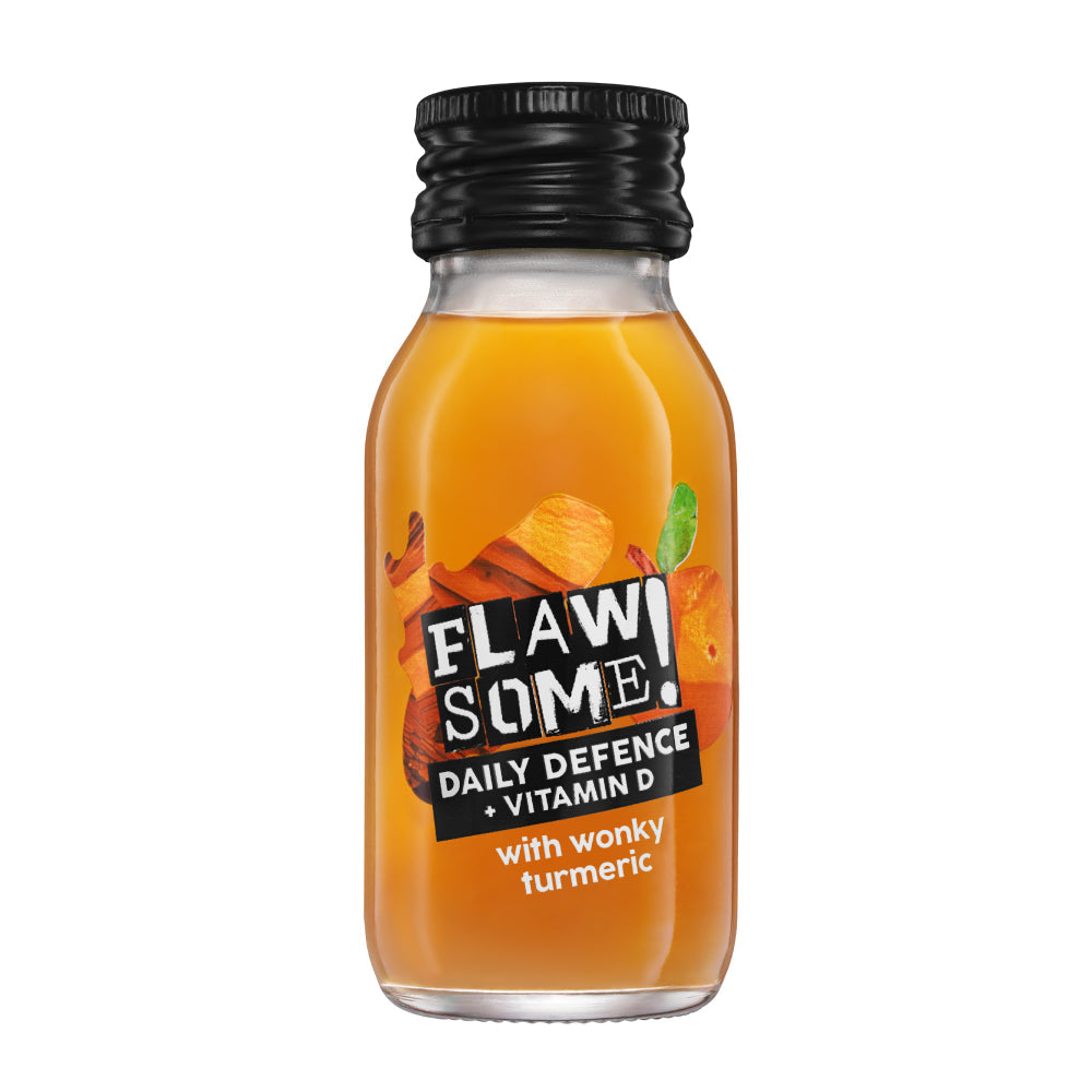 Daily Defence Turmeric + Vitamin D Shot glass 60ml, Flawsome!