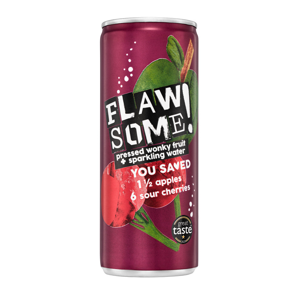 Apple & Sour Cherry Lightly Sparkling Juice Can 250ml, Flawsome!