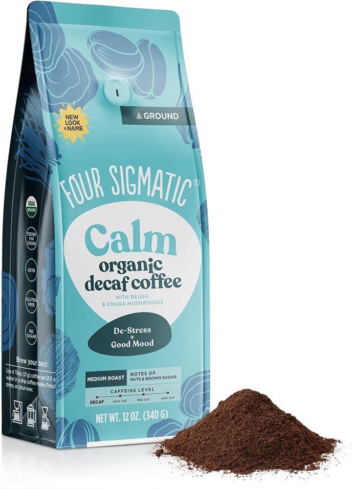 Four Sigmatic DECAF GROUND COFFEE WITH REISHI & CHAGA MUSHROOMS, Four Sigma Foods