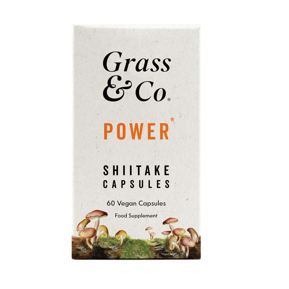 POWER Shiitake Mushrooms with Holy Basil + Iron 60 Vegan Capsules, Grass and Co