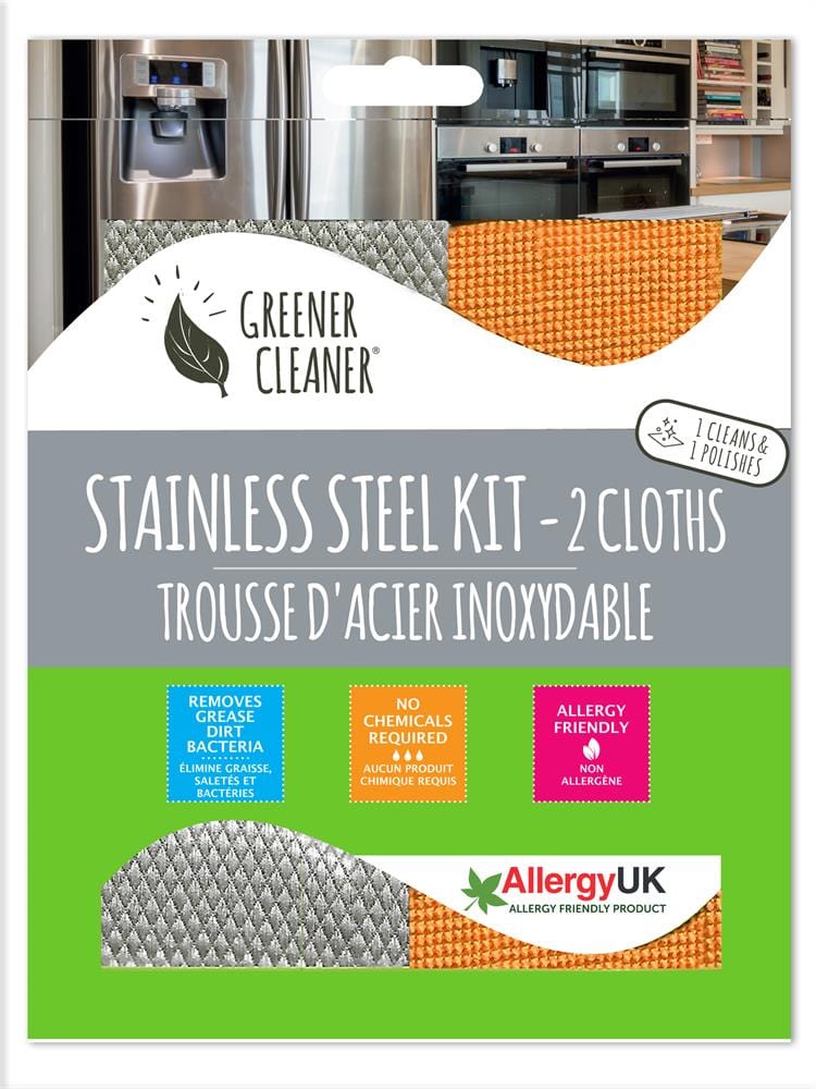 Stainless Steel Kit (2 pack cloths), Greener Cleaner