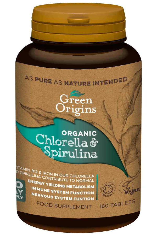 Organic Chlorella & Spirulina 500mg 180 Tablets, Green Origins