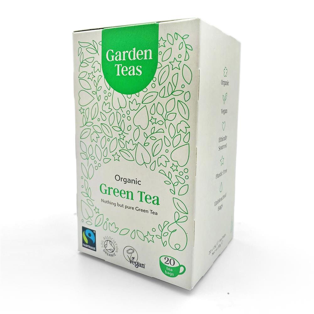 Organic Fairtrade Green Tea 20 Plastic Free Envelopes, Garden Teas