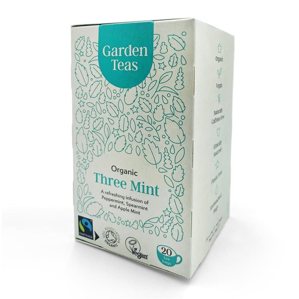 Organic Fairtrade Three Mint Infusion 20 Plastic Free Envelopes, Garden Teas