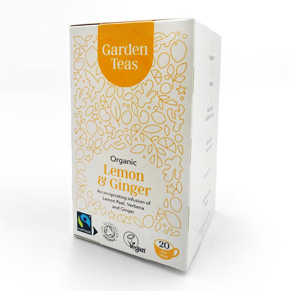 Organic Fairtrade Lemon & Ginger 20 Plastic Free Envelopes, Garden Teas