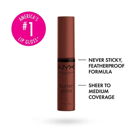 NYX Professional Makeup Butter Gloss Brown Sugar Non-Sticky Lip Gloss 0.27 Fl Oz - Brownie Drip