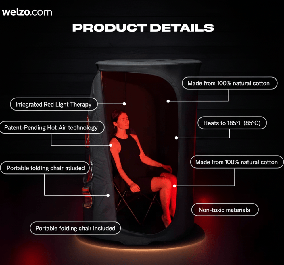 Welzo ThermoPod™ Pro tragbare Infrarotsauna mit Heißluft im finnischen Stil