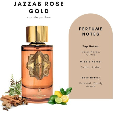 Jazzab Rose Gold Arab Perfume 100ml Rose Woody Amber Oud Eau De Parfum Fresh Scent Spray for Women